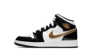 Air Jordan 1 Mid SE GS "Black Gold Patent Leather"