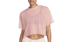 Women's Printed Mesh Short-sleeve Crop Top "Coral Chalk"