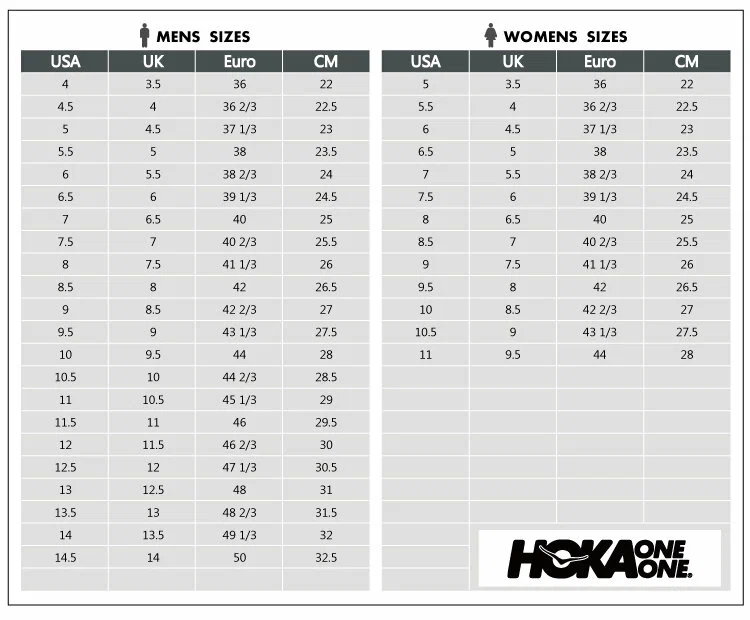Размеры HOKA