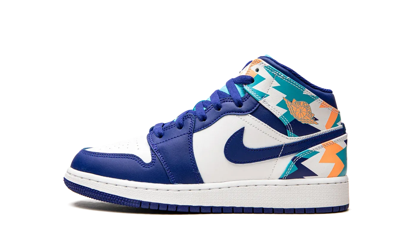 Air Jordan 1 Mid GS "Geometric Print" 555112 105