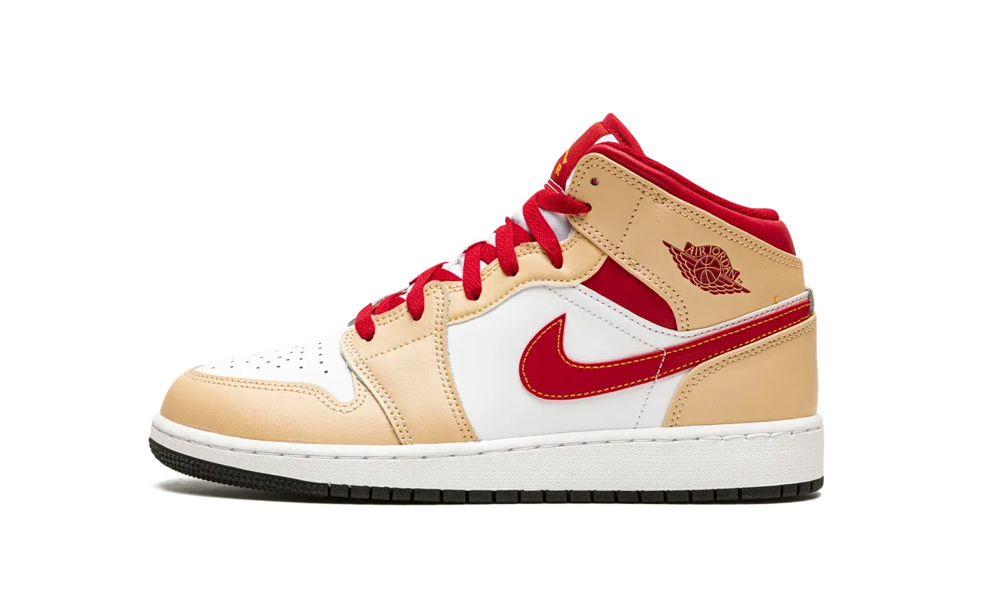 Air Jordan 1 Mid GS "Beige / Red" 554725 201